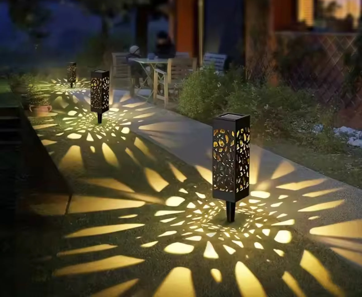 6PCS Solar Powered LED Garden Stake Lights Decorative Hollow-Out Lawn Lamps, Waterproof Outdoor Landscape Lighting 400mah